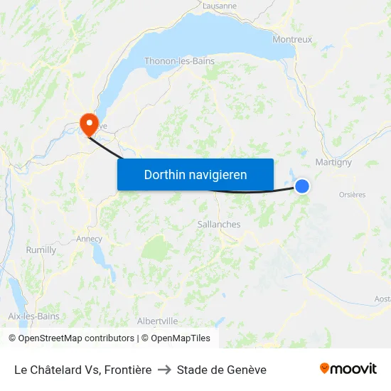 Le Châtelard Vs, Frontière to Stade de Genève map