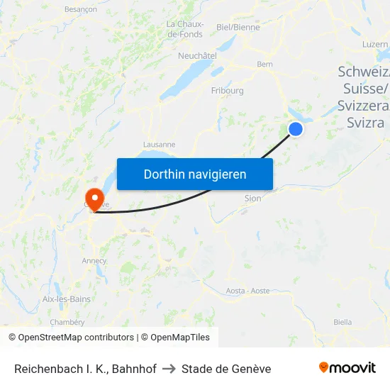 Reichenbach I. K., Bahnhof to Stade de Genève map