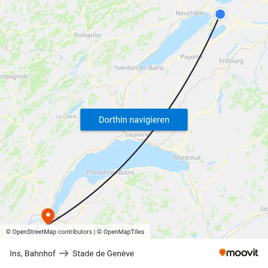 Ins, Bahnhof to Stade de Genève map