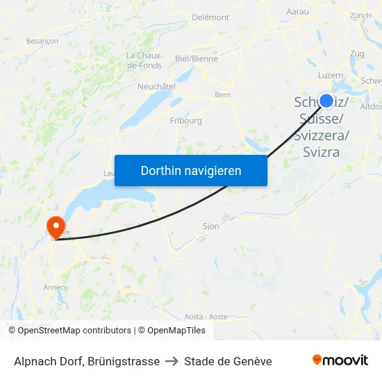 Alpnach Dorf, Brünigstrasse to Stade de Genève map