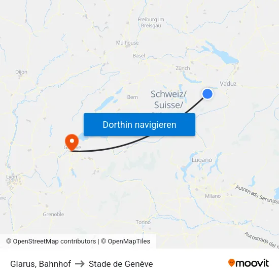 Glarus, Bahnhof to Stade de Genève map