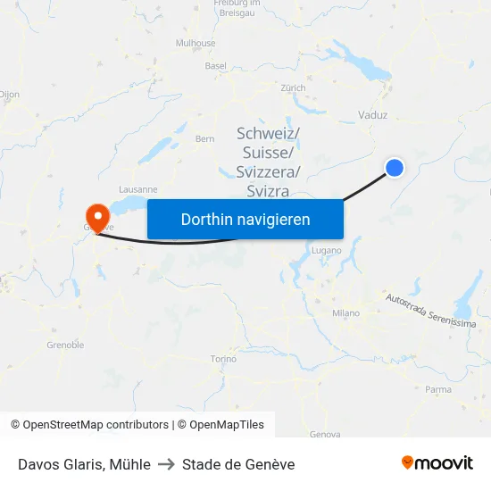 Davos Glaris, Mühle to Stade de Genève map