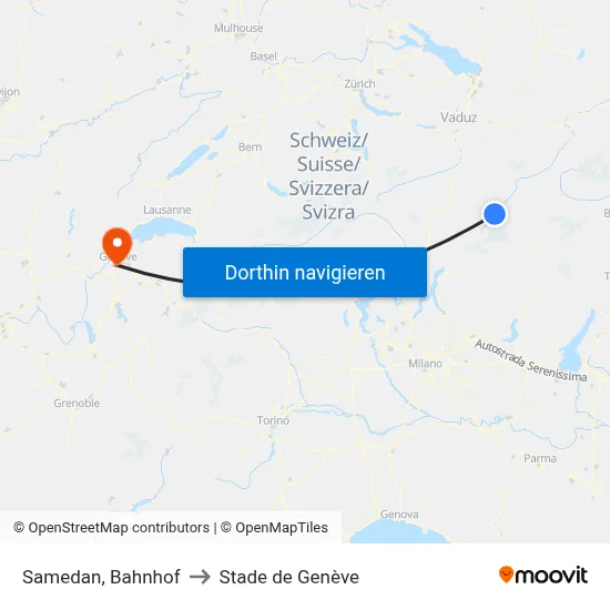 Samedan, Bahnhof to Stade de Genève map