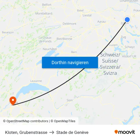 Kloten, Grubenstrasse to Stade de Genève map