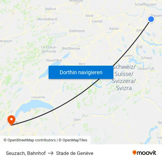 Seuzach, Bahnhof to Stade de Genève map