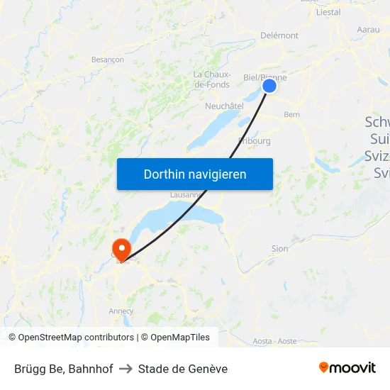 Brügg Be, Bahnhof to Stade de Genève map