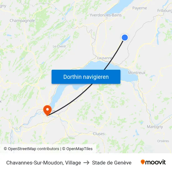 Chavannes-Sur-Moudon, Village to Stade de Genève map