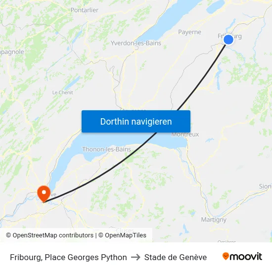Fribourg, Place Georges Python to Stade de Genève map