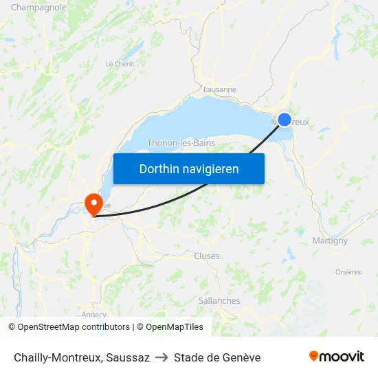 Chailly-Montreux, Saussaz to Stade de Genève map
