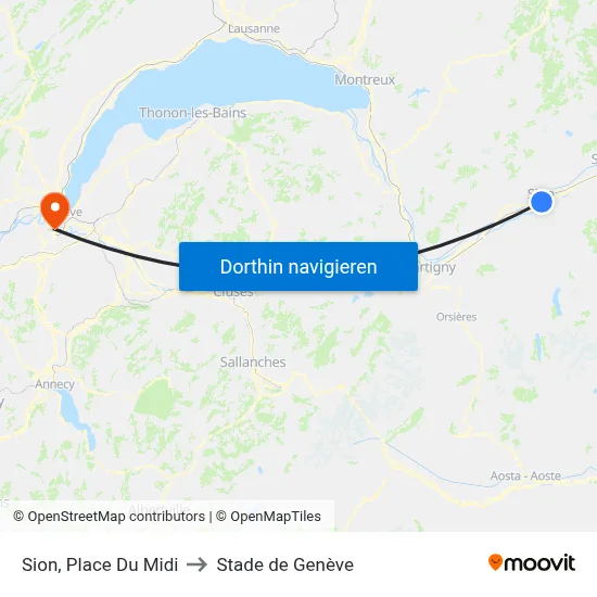 Sion, Place Du Midi to Stade de Genève map