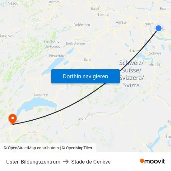 Uster, Bildungszentrum to Stade de Genève map