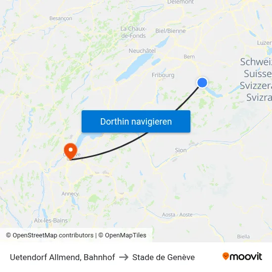 Uetendorf Allmend, Bahnhof to Stade de Genève map