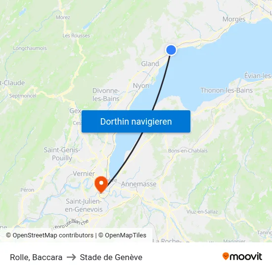 Rolle, Baccara to Stade de Genève map