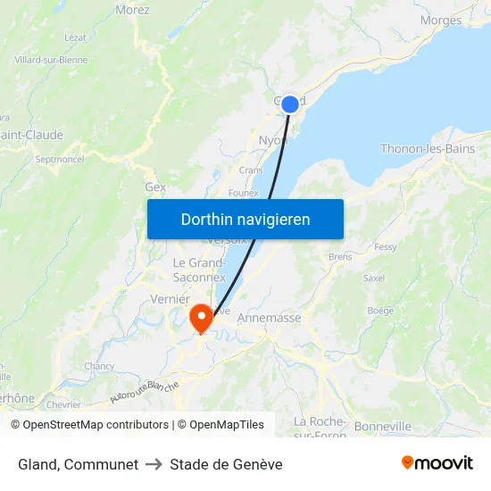 Gland, Communet to Stade de Genève map