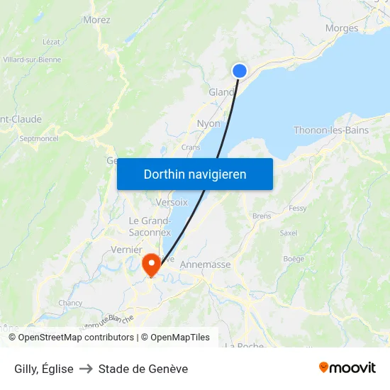 Gilly, Église to Stade de Genève map