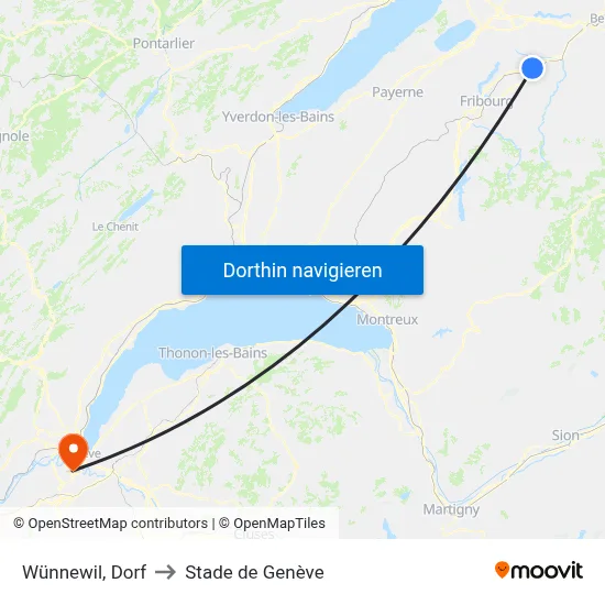 Wünnewil, Dorf to Stade de Genève map