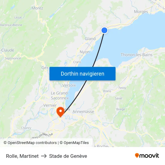 Rolle, Martinet to Stade de Genève map