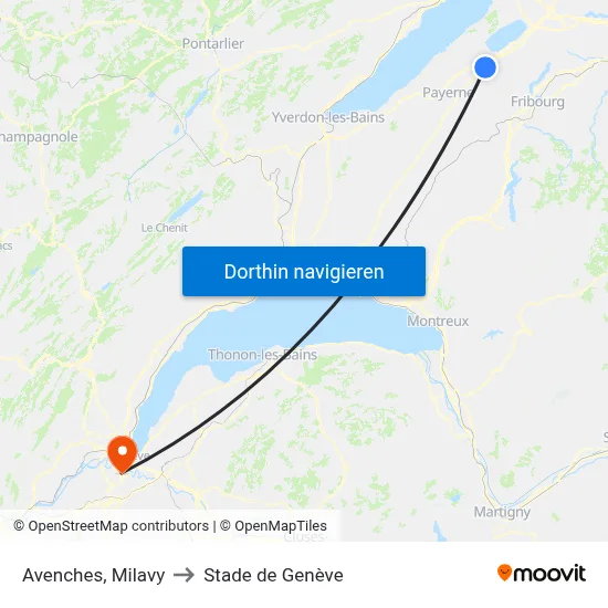 Avenches, Milavy to Stade de Genève map