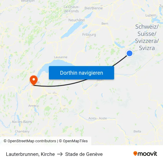 Lauterbrunnen, Kirche to Stade de Genève map
