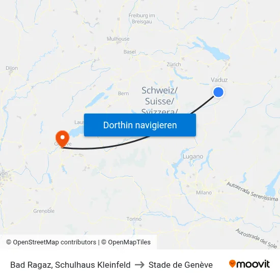 Bad Ragaz, Schulhaus Kleinfeld to Stade de Genève map