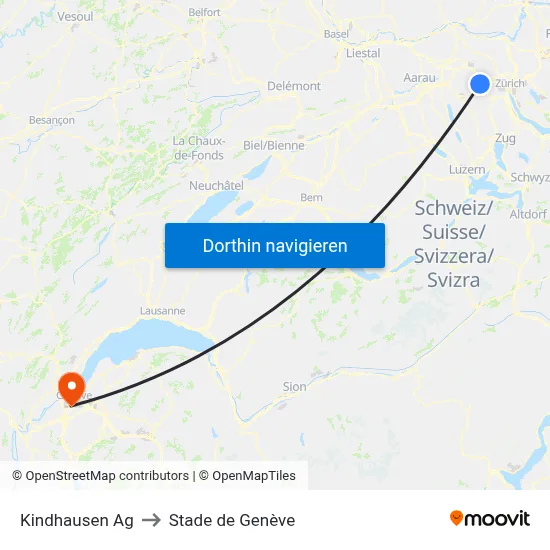 Kindhausen Ag to Stade de Genève map