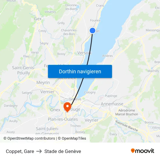 Coppet, Gare to Stade de Genève map