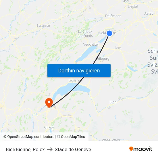 Biel/Bienne, Rolex to Stade de Genève map