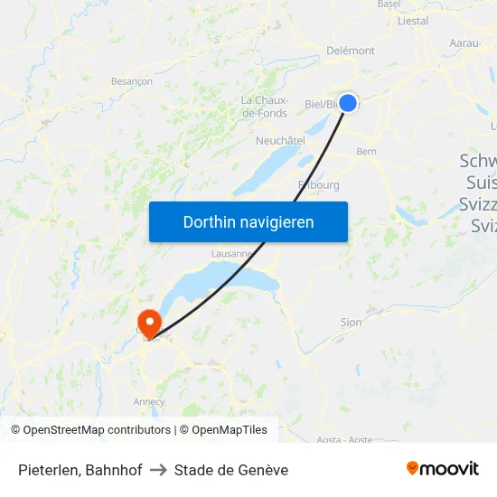 Pieterlen, Bahnhof to Stade de Genève map