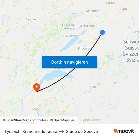 Lyssach, Kernenriedstrasse to Stade de Genève map