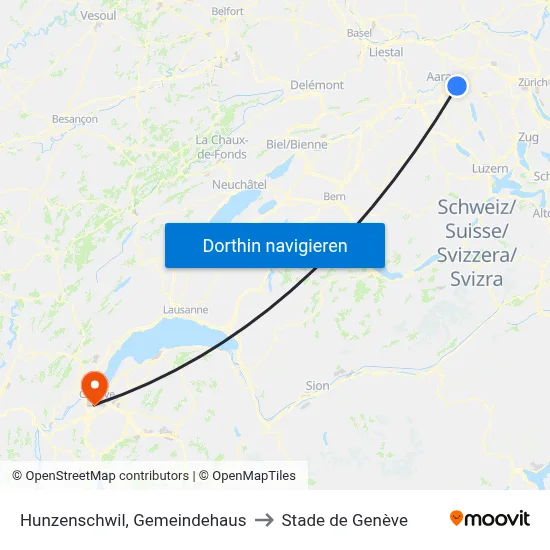 Hunzenschwil, Gemeindehaus to Stade de Genève map
