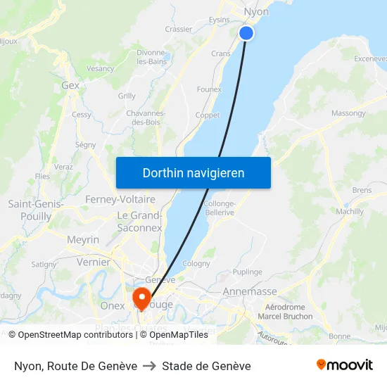 Nyon, Route De Genève to Stade de Genève map