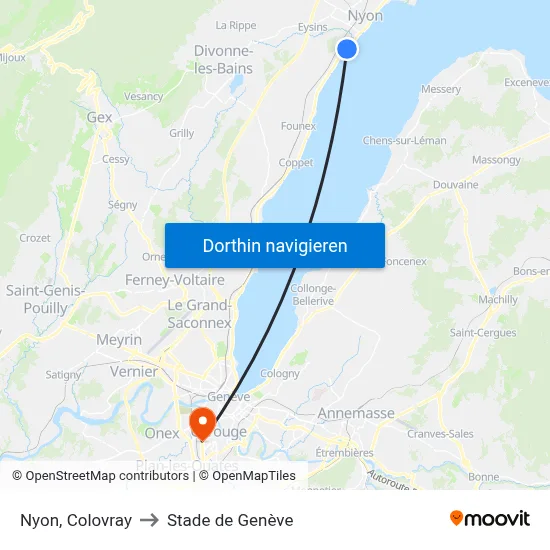 Nyon, Colovray to Stade de Genève map