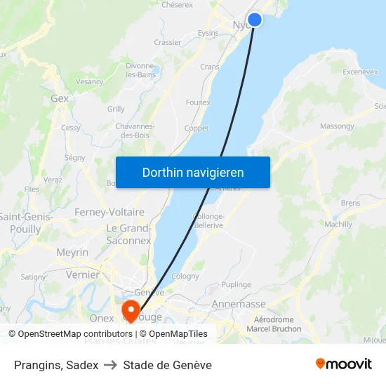 Prangins, Sadex to Stade de Genève map