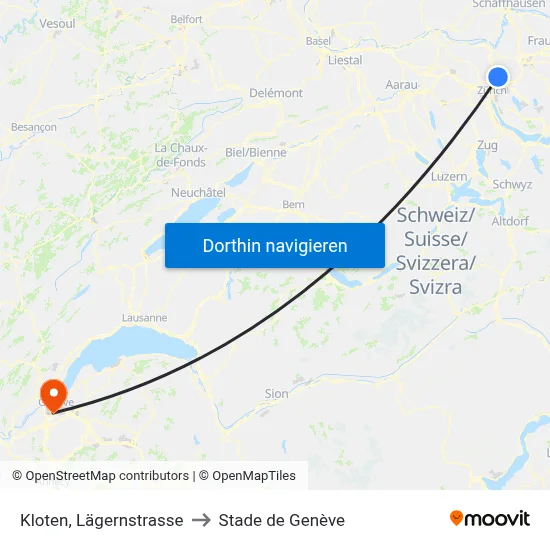 Kloten, Lägernstrasse to Stade de Genève map