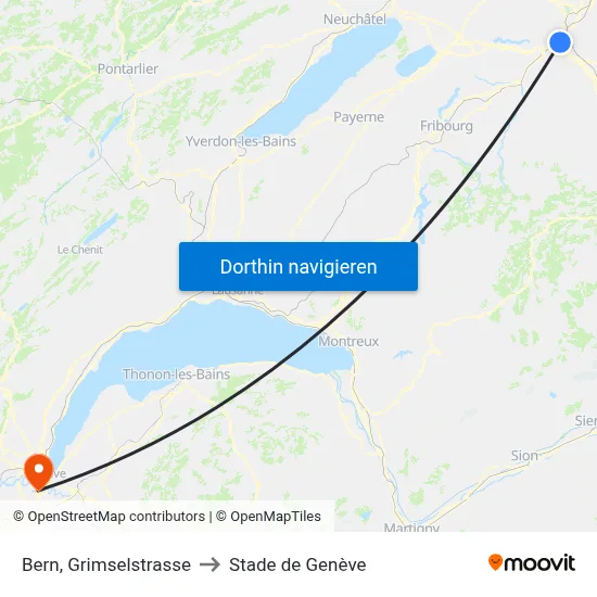 Bern, Grimselstrasse to Stade de Genève map