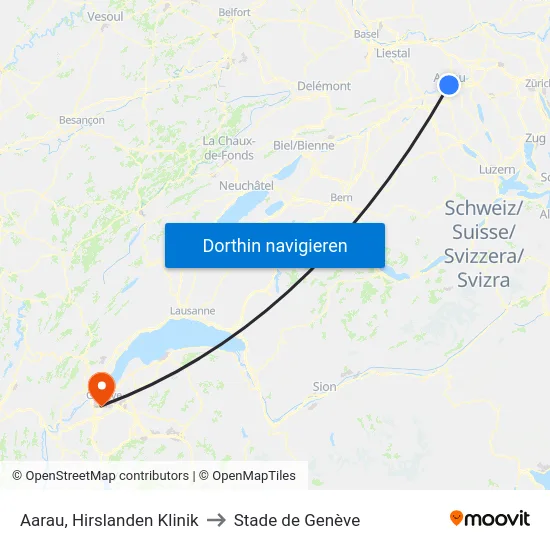 Aarau, Hirslanden Klinik to Stade de Genève map
