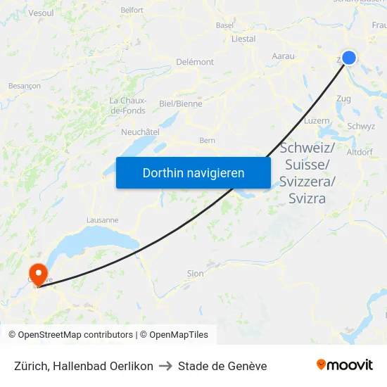 Zürich, Hallenbad Oerlikon to Stade de Genève map