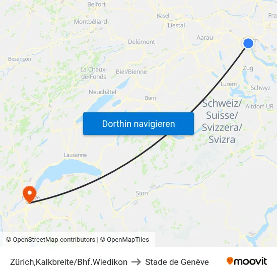 Zürich,Kalkbreite/Bhf.Wiedikon to Stade de Genève map