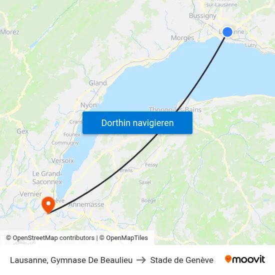 Lausanne, Gymnase De Beaulieu to Stade de Genève map