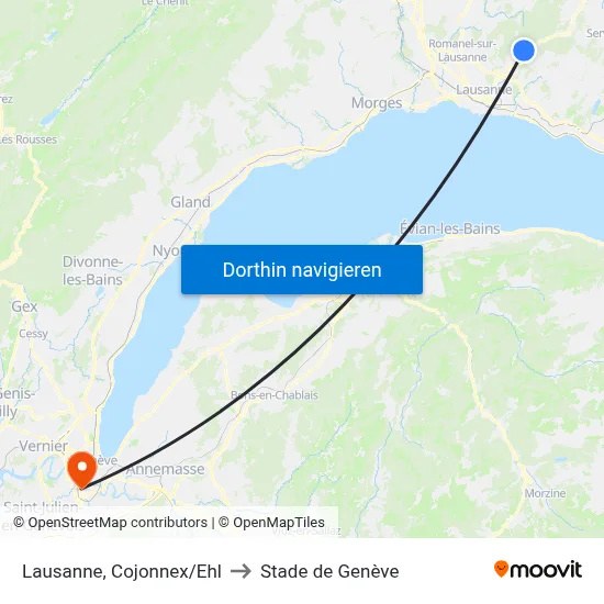 Lausanne, Cojonnex/Ehl to Stade de Genève map