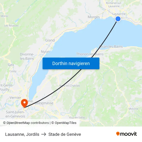 Lausanne, Jordils to Stade de Genève map