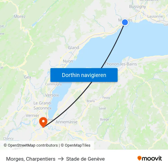 Morges, Charpentiers to Stade de Genève map