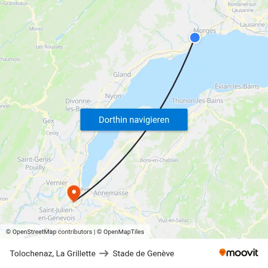 Tolochenaz, La Grillette to Stade de Genève map