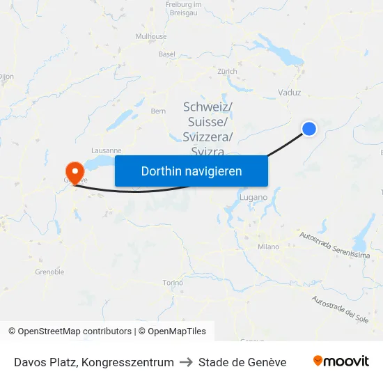 Davos Platz, Kongresszentrum to Stade de Genève map