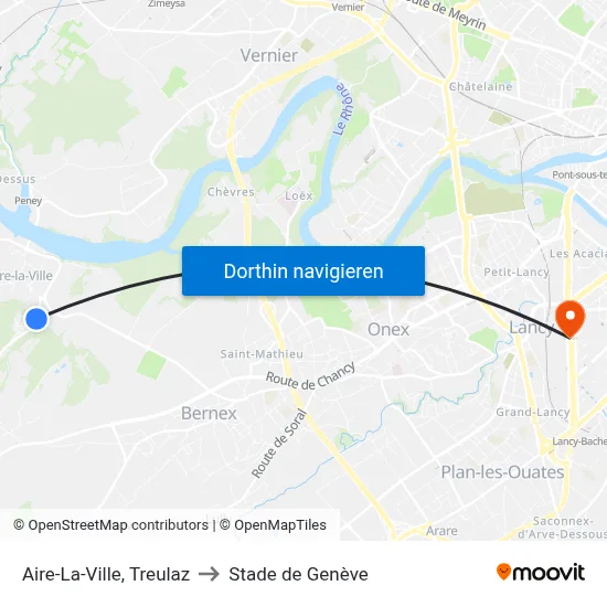 Aire-La-Ville, Treulaz to Stade de Genève map