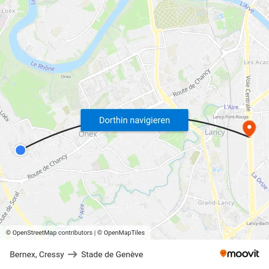 Bernex, Cressy to Stade de Genève map