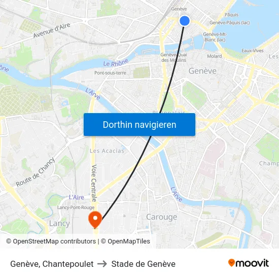 Genève, Chantepoulet to Stade de Genève map