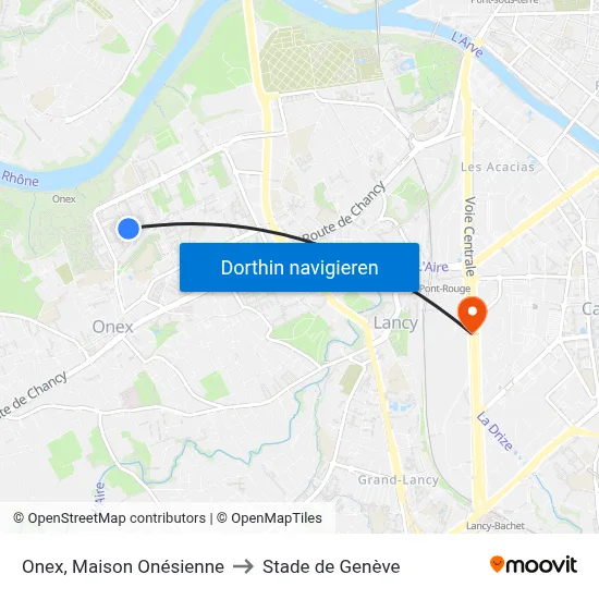 Onex, Maison Onésienne to Stade de Genève map