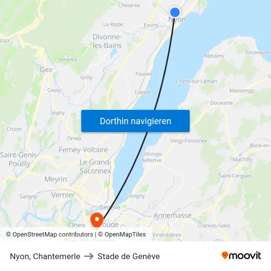 Nyon, Chantemerle to Stade de Genève map