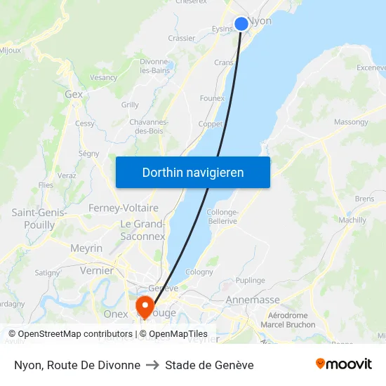 Nyon, Route De Divonne to Stade de Genève map